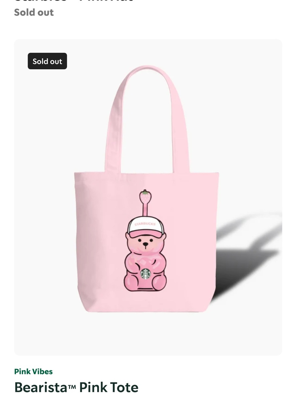 Starbucks Pink Bear Graphic Tote